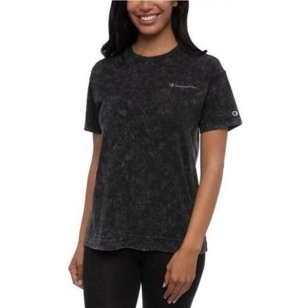 Champion Women's Black Mineral Wash Small Crew Neck Short Sleeve T-Shirt NWT